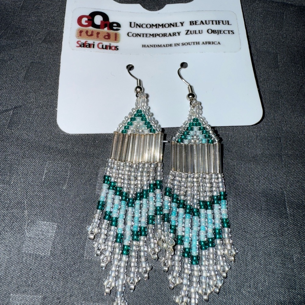 Silver and‎ Green Beaded Earrings